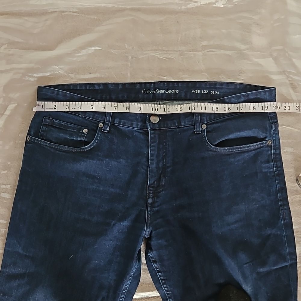 Calvin Klein Men Slim Fit Jeans 38×32 Dark Blue Washed - Picture 9 of 16
